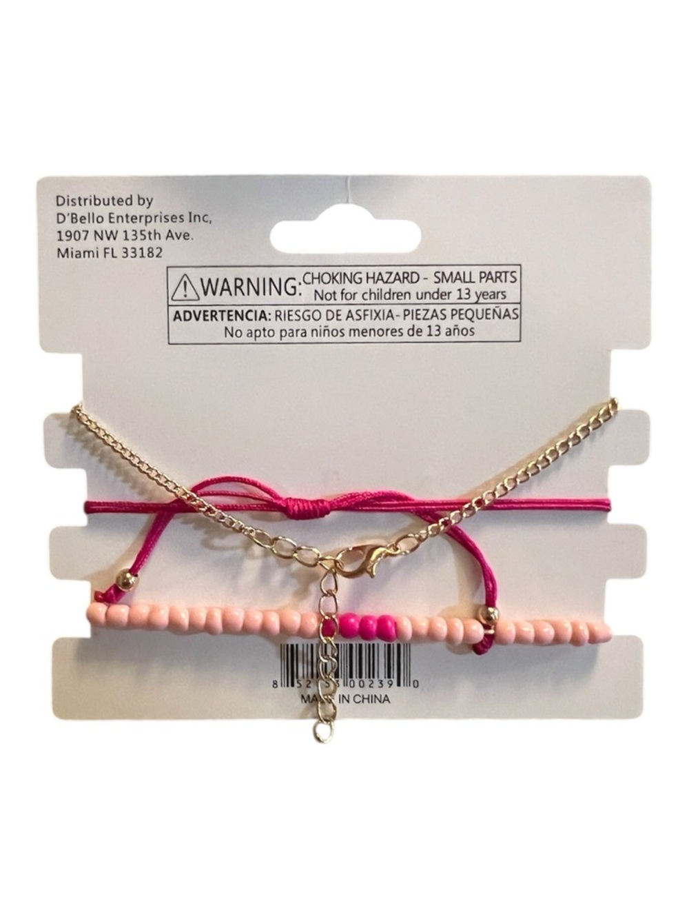 D'Bello Gold Heart & Pink Beaded Bracelet Set - Picture 2 of 3